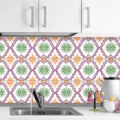 Γεωμετρικό μοτίβο μωβ κίτρινο πράσινο (6 Τεμάχια), Τοίχ