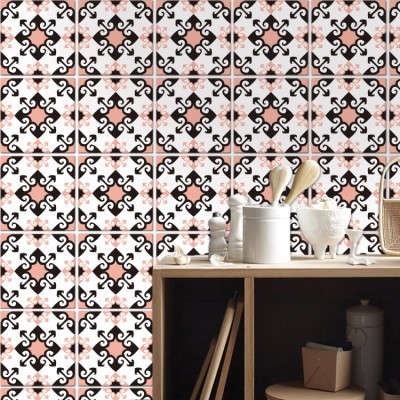 Μαροκινό μοτίβο μαύρο ροζ (8 Τεμάχια), Τοίχου, Αυτοκόλλητα πλακάκια, 10 x 10 εκ.