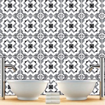 Μοτίβο άσπρο μαύρο γκρι (8 Τεμάχια), Τοίχου, Αυτοκόλλητα πλακάκια, 10 x 10 εκ.