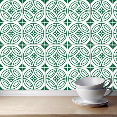 Πορτογαλικό μοτίβο πράσινο (8 Τεμάχια), Τοίχου, Αυτοκόλλητα πλακάκια, 10 x 10 εκ.
