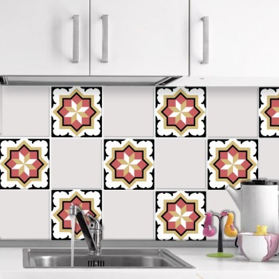 Κεραμικό μοτίβο κόκκινο κίτρινο μαύρο (8 Τεμάχια), Τοίχ