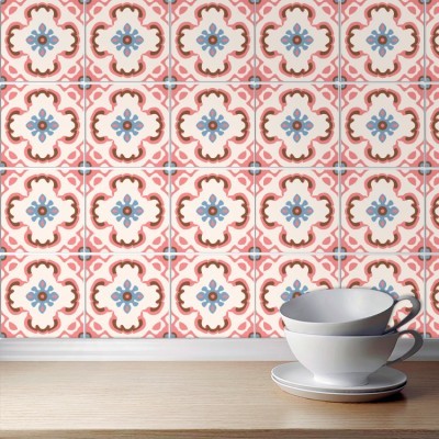 Πορτογαλικό μοτίβο μπλε ροζ (8 Τεμάχια), Τοίχου, Αυτοκό