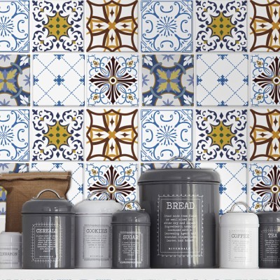 Ρετρό μοτίβο μπλε καφέ κίτρινο (8 Τεμάχια), Τοίχου, Αυτ