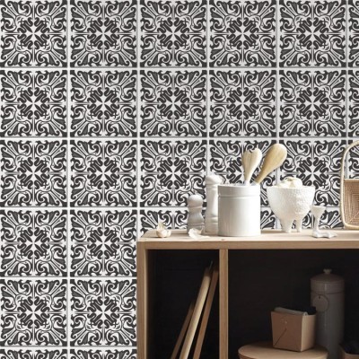 Houseart Πορτογαλικό μοτίβο σκούρο γκρι (8 Τεμάχια), Τοίχου, Αυτοκόλλητα πλακάκια, 10 x 10 εκ.