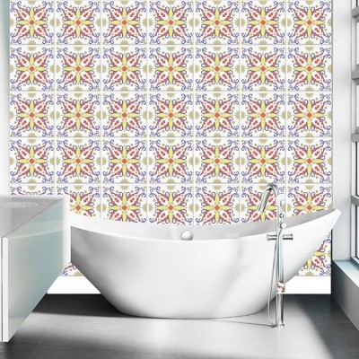 Μοτίβο Σικελίας μπλε πορτοκαλί κίτρινο (8 τεμάχια), Τοίχου, Αυτοκόλλητα πλακάκια, 10 x 10 εκ.