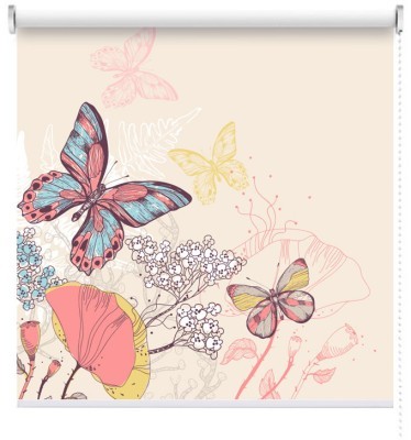 Πολύχρωμες πεταλούδες και λουλούδια, Φύση, Ρολοκουρτίνες, 100 x 100 εκ.