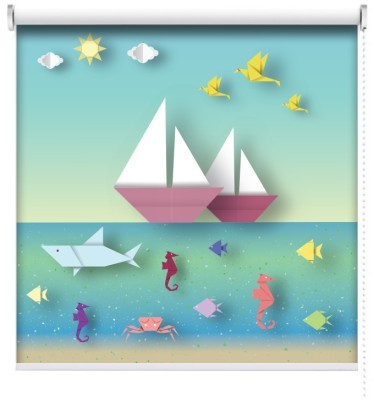 Βάρκες και ψαράκια, Παιδικά, Ρολοκουρτίνες, 100 x 100 εκ.