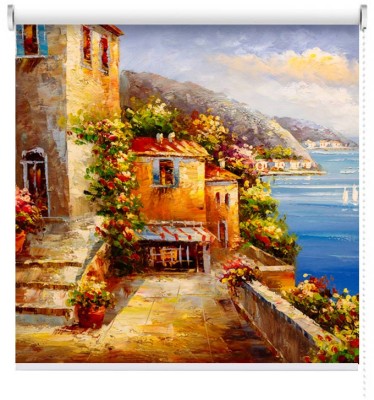 Ελαιογραφία, ελληνική αυλή, Πόλεις - Ταξίδια, Ρολοκουρτίνες, 40 x 33 εκ.