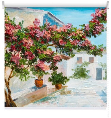 Καλοκαιρινό τοπίο από πολύχρωμα λουλούδια και δέντρα, Πόλεις - Ταξίδια, Ρολοκουρτίνες, 60 x 40 εκ.