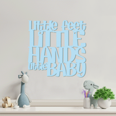 Houseart Little Feet Little Hands Little Baby, Παιδικά, Λέξεις - Φράσεις, 3D ΣΧΕΔΙΑ, 50 x 50 εκ., Ξύλο MDF (6mm)