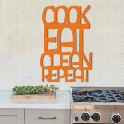 Cook Eat Clean Repeat, Κουζίνα, Λέξεις - Φράσεις, 3D ΣΧΕΔΙΑ, 40 x 60 εκ., Ξύλο MDF (6mm)