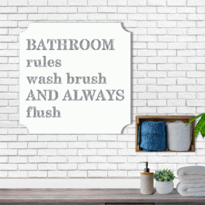 Houseart Bathroom Rules, Μπάνιο, Λέξεις - Φράσεις, 3D ΣΧΕΔΙΑ, 50 x 50 εκ., Ξύλο MDF (6mm)