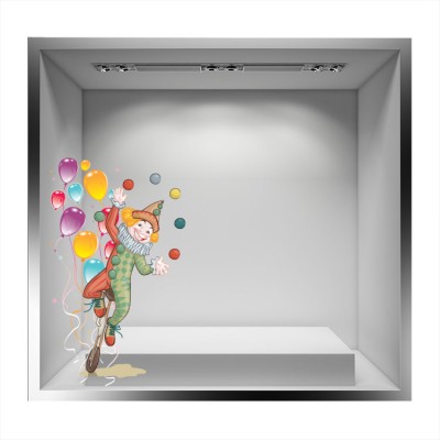 Houseart Αρλεκίνος με πολύχρωμα μπαλόνια, Αποκριάτικα, Αυτοκόλλητα βιτρίνας, 60 x 111 εκ.