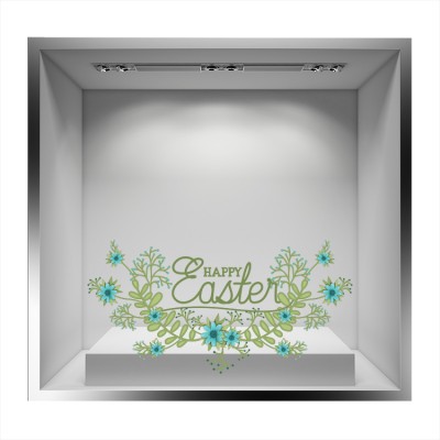 Καλό Πάσχα, Λουλούδια Πασχαλινά Αυτοκόλλητα βιτρίνας 50 x 99 cm (32687)