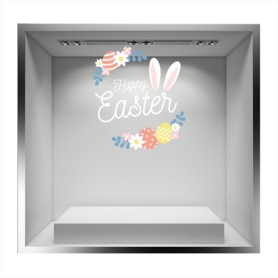 Happy Easter,Flowers Πασχαλινά Αυτοκόλλητα βιτρίνας 72 x 65 cm (32691)