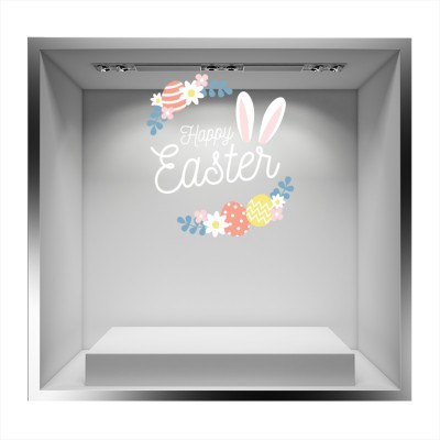Houseart Happy Easter, Flowers, Πασχαλινά, Αυτοκόλλητα βιτρίνας, 65 x 72 εκ.
