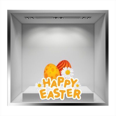 Happy Easter, Eggs And Flowers Πασχαλινά Αυτοκόλλητα βιτρίνας 64 x 75 cm (32692)