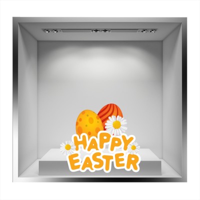 Houseart Happy Easter, Eggs And Flowers, Πασχαλινά, Αυτοκόλλητα βιτρίνας, 75 x 64 εκ.