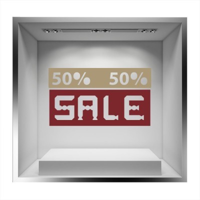 Sale 50%, Εκπτωτικά, Αυτοκόλλητα βιτρίνας, 59 x 33 εκ.