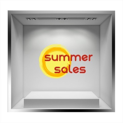 Summer sales ήλιος και κόκκινα γράμματα Άνοιξη – Καλοκαίρι Αυτοκόλλητα βιτρίνας 49 x 80 cm (7424)