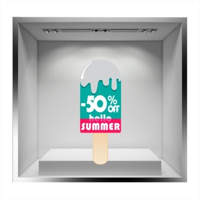 Houseart hello summer παγωτό, Άνοιξη - Καλοκαίρι, Αυτοκόλλητα βιτρίνας, 30 x 76 εκ.
