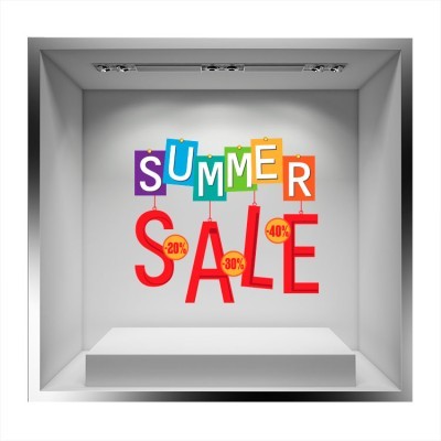 Summer sale πολύχρωμα τετράγωνα Άνοιξη – Καλοκαίρι Αυτοκόλλητα βιτρίνας 58 x 65 cm (17732)