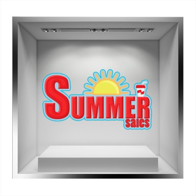 Summer sales μισός κίτρινος ήλιος Άνοιξη – Καλοκαίρι Αυτοκόλλητα βιτρίνας 37 x 70 cm (17735)