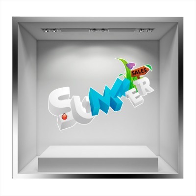 Houseart Summer Λευκά-Μπλε Γράμματα, Άνοιξη - Καλοκαίρι, Αυτοκόλλητα βιτρίνας, 80 x 55 εκ.