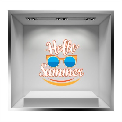 Houseart Hello Summer γυαλιά και χαμόγελο, Άνοιξη - Καλοκαίρι, Αυτοκόλλητα βιτρίνας, 55 x 58 εκ.