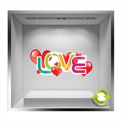 Love πολύχρωμα γράμματα με καρδιές Valentines Day Αυτοκόλλητα βιτρίνας 30 x 68 cm (17039)
