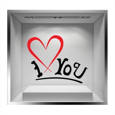 I Love you καρδιά κόκκινη καρδιά με μαύρα γράμματα Valentines Day Αυτοκόλλητα βιτρίνας 56 x 70 cm (17048)