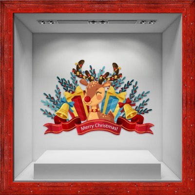 Houseart Xmas Cutie Deer, Χριστουγεννιάτικα, Αυτοκόλλητα βιτρίνας, 80 x 53 εκ.