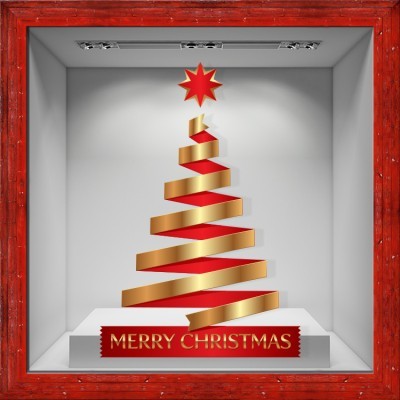 Merry Christmas – Gold-Red Χριστουγεννιάτικα Αυτοκόλλητα βιτρίνας 80 x 117 εκ. (50040)