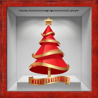 Christmas Tree Red-Gold, Χριστουγεννιάτικα, Αυτοκόλλητα βιτρίνας, 80 x 131 εκ. (50041)