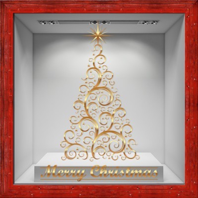 Golden Christmas Tree, Χριστουγεννιάτικα, Αυτοκόλλητα βιτρίνας, 100 x 138 εκ. (50042)