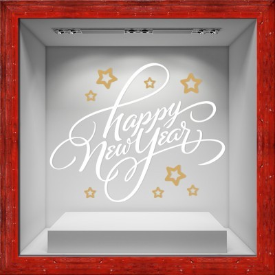 Houseart Happy New Star Year, Χριστουγεννιάτικα, Αυτοκόλλητα βιτρίνας, 80 x 66 εκ.
