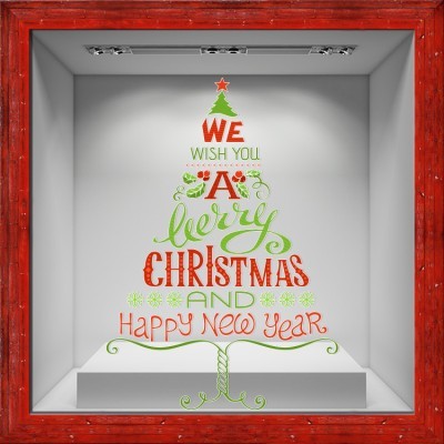 Houseart Jolly Christmas Tree, Χριστουγεννιάτικα, Αυτοκόλλητα βιτρίνας, 80 x 114 εκ.