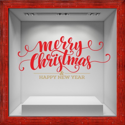 Happy New Year – Red & Gold Χριστουγεννιάτικα Αυτοκόλλητα βιτρίνας 80 x 37 εκ. (50054)