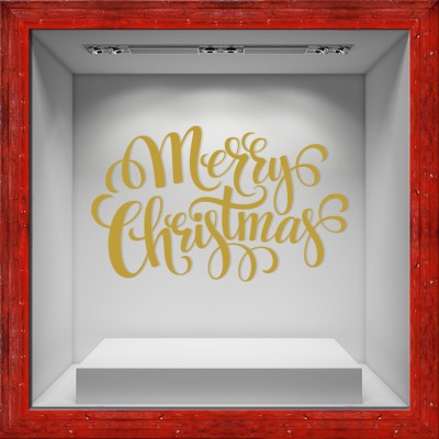 Merry Christmas Gold 2 Χριστουγεννιάτικα Αυτοκόλλητα βιτρίνας 80 x 50 εκ. (50059)