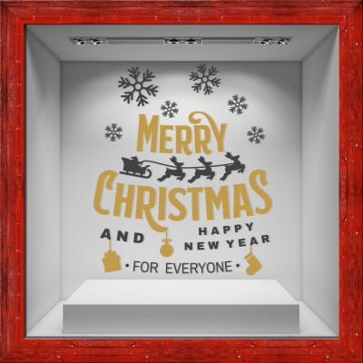 Houseart Happy New Year Black-Gold, Χριστουγεννιάτικα, Αυτοκόλλητα βιτρίνας, 80 x 95 εκ.