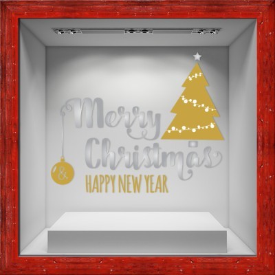 Happy New Year Tree Χριστουγεννιάτικα Αυτοκόλλητα βιτρίνας 80 x 66 εκ. (50073)