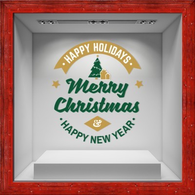 Happy New Year Green-Gold, Χριστουγεννιάτικα, Αυτοκόλλητα βιτρίνας, 80 x 90 εκ. (50076)