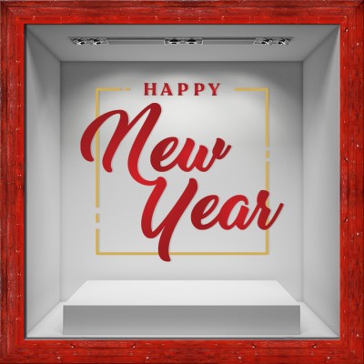 Houseart New Year red-gold, Χριστουγεννιάτικα, Αυτοκόλλητα βιτρίνας, 80 x 72 εκ.