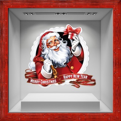 Santa Happy New Year, Χριστουγεννιάτικα, Αυτοκόλλητα βιτρίνας, 80 x 72 εκ.