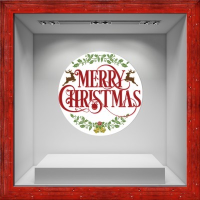 Merry Christmas & γκι, Χριστουγεννιάτικα, Αυτοκόλλητα βιτρίνας, 80 x 80 εκ. (50203)