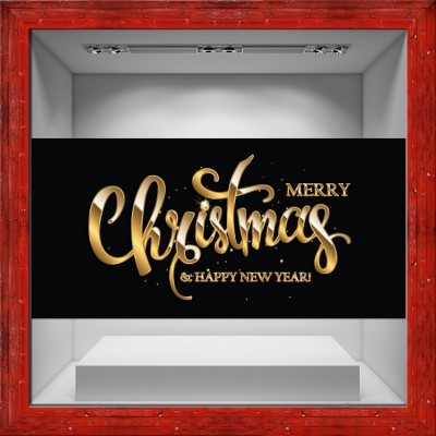 Merry Christmas Black-Gold, Χριστουγεννιάτικα, Αυτοκόλλητα βιτρίνας, 80 x 38 εκ. (50206)