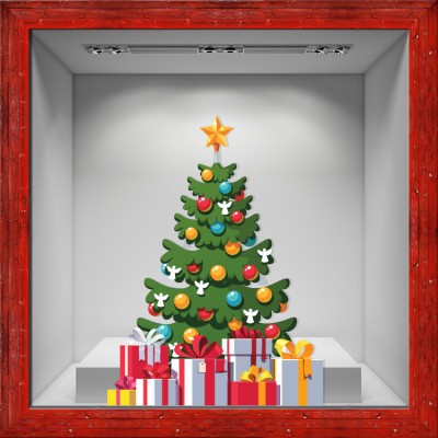 Χριστουγεννιάτικο Δέντρο με στολίδια Χριστουγεννιάτικα Αυτοκόλλητα βιτρίνας 80 x 105 εκ. (50209)