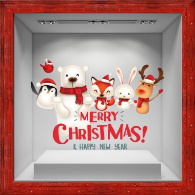 Χριστούγεννα με ζωάκια, Χριστουγεννιάτικα, Αυτοκόλλητα βιτρίνας, 80 x 57 εκ. (50211)