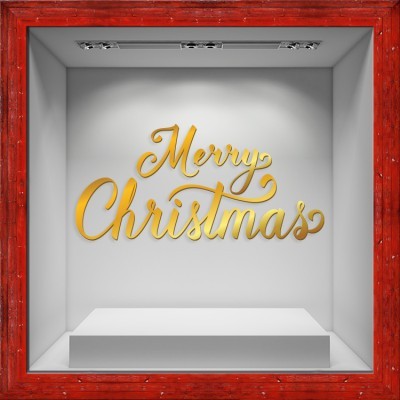 Merry Christmas Gold gloss, Χριστουγεννιάτικα, Αυτοκόλλητα βιτρίνας, 80 x 38 εκ. (50213)