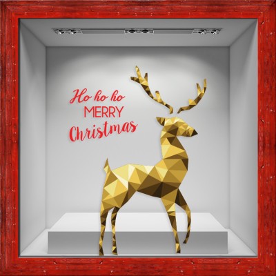 Houseart Ho Ho Ho Gold Deer, Χριστουγεννιάτικα, Αυτοκόλλητα βιτρίνας, 80 x 111 εκ.